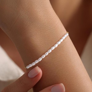 Turandoss Gold Pearl Bracelets for Women Girls - 18K Gold Plated Freshwater Pearl Beaded Bracelet, Dainty Link Bracelets, Christmas Gifts, 6+2In - 1 of 4