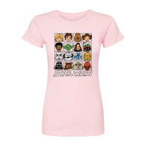 Women's - Star Wars - Yoda and Friends Face Grid Fitted Graphic T-Shirt - 1 of 1