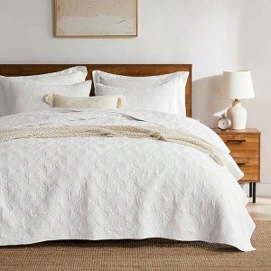 100 Cotton Twin Quilt Set - White Pre - Washed Soft Lightweight Bedspread, Farmhouse Coverlet, Shabby Chic Gauze, 2 Pieces - 1 of 4
