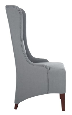 High-Back Arctic Grey Linen Upholstered Side Chair with Cherry Mahogany Legs