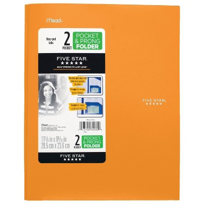 Five Star 2 Pocket Plastic Folder with Prongs Orange