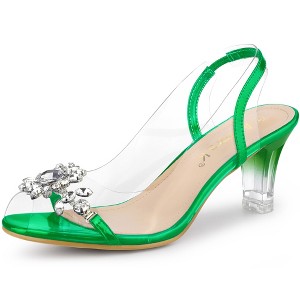Allegra K Women's Clear Slingback Flower Rhinestone Peep Toe Heels Sandals - 1 of 4