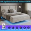 CAVINAS Full Size Bed Frame, Modern Velvet Fabric Floating Bed Frame with LED Lights, Wingback Upholstered Bed - 4 of 4