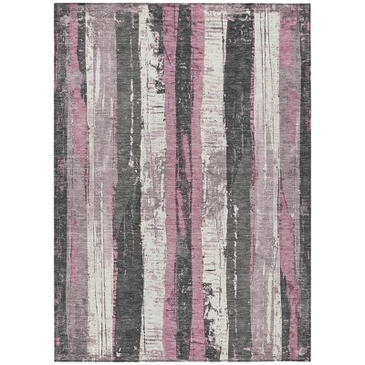 HomeRoots 3' X 5' Blush And Gray Striped Washable Indoor Outdoor Area Rug