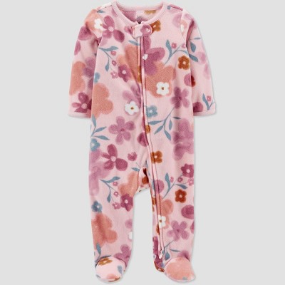 Image of Carter's Just One You® Baby Girls' Floral Microfleece Footed Pajama - Brown/Pink 3-6M