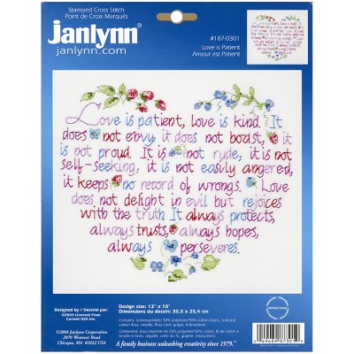 Janlynn Stamped Cross Stitch Kit 12"X10"-Love Is Patient