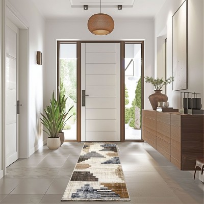 Navy and Beige Synthetic Southwestern Rectangular Area Rug