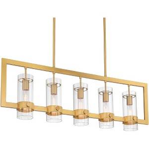 Possini Euro Design Camden Brass Island Linear Pendant Chandelier 42" Wide Modern Clear Glass 5-Light Fixture for Dining Room - 1 of 4