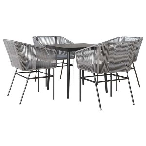 vidaXL Patio Dining Set with Cushions Table and Chairs Set Poly Rattan Glass - Gray 31.5" x 31.5" x 29.1" 4-Piece - 1 of 4