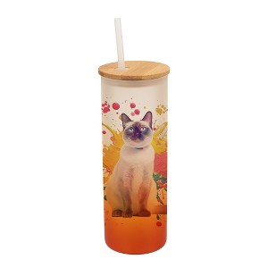 100 North 25 Ounce Frosted Glass Gradient Travel Tumbler With Straw & Wooden Lid, Siamese Cat Paint Splatter Orange - 1 of 4