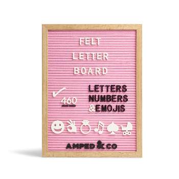 Amped Co - 16"x12" Premium Felt Letter Board: 460 Letters, Oversized Emojis, Oak Wood Frame, PreCut Letters in 3 Canvas Bags