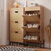 Natural Rattan 3 Flip Drawers Shoe Cabinet, Narrow Shoe Storage Cabinet with 3-Tier Adjustable Shelves, Freestanding Shoe Rack Organizer - 2 of 4