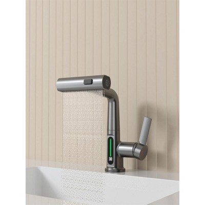 Pull-Out Lift LED Temperature Digital Display Bathroom Basin Faucet