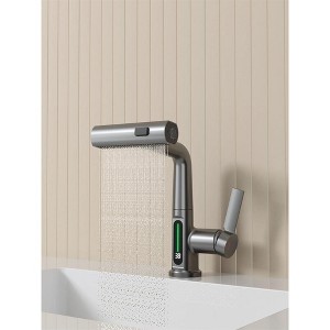 Pull-Out Lift LED Temperature Digital Display Bathroom Basin Faucet - 1 of 4
