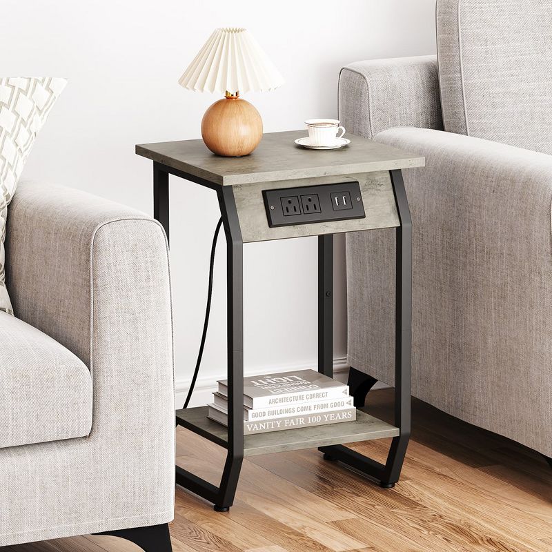 End Table with Charging Station, Farmhouse Side Table with USB Charging Ports and Outlets for Small Space in Living Room & Bedroom, 5 of 8