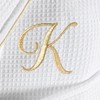Linum Home Textiles Hotel 100% Turkish Cotton Waffle Terry Personalized White Bathrobe with Gold Satin Piped Trim in Gold Script Font - 2 of 2