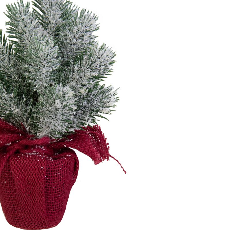 Northlight 0.8 FT Red and White Flocked Mini Pine Christmas Tree in Burlap Base - Unlit, 3 of 5