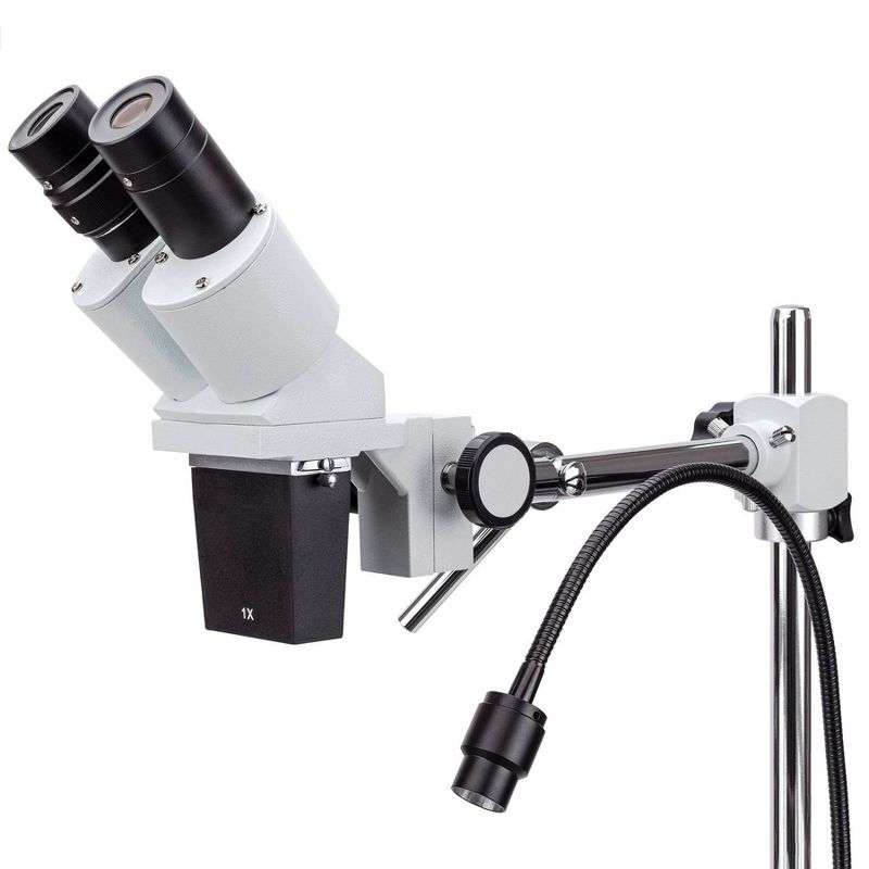 Stereo Microscope with 10X and 20X Magnification, Single Arm Boom Stand, and LED Gooseneck Light - AmScope, 3 of 9