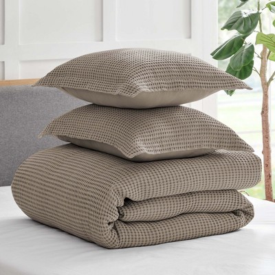 Twin Beige Fawn Cotton Waffle Duvet Cover Set