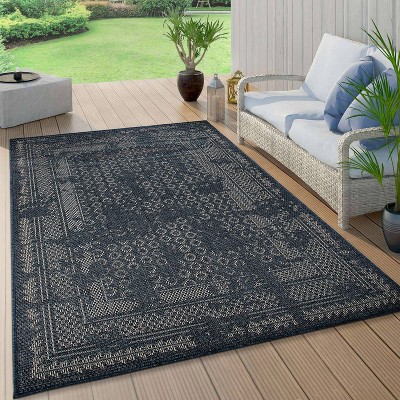 Blue Geometric Synthetic Flat Woven 5' x 7' Area Rug
