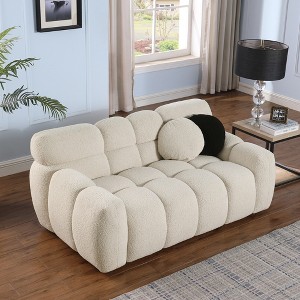 64.98" x 35.83" Boucl¨¦ Marshmallow 2-Seater Sofa with Plush Multi-Density Foam Cushions, Two Pillows and Light Brown Color - 1 of 4