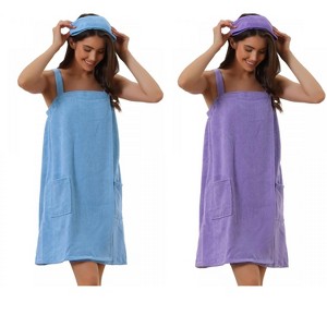 INSPIRE CHIC Women's 2 Pcs Sleeveless Towel Wrap Robe with Strap for Shower - 1 of 4