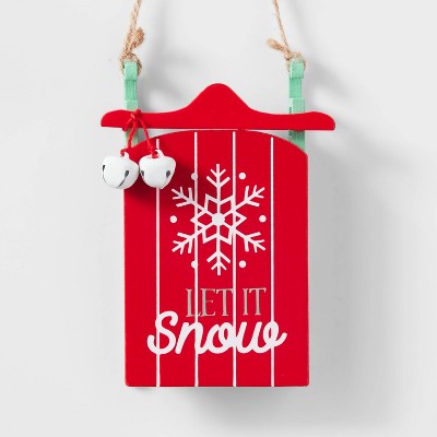 Let it Snow Wood Sled with Snowflakes Christmas Tree Ornament Red/White - Wondershop™