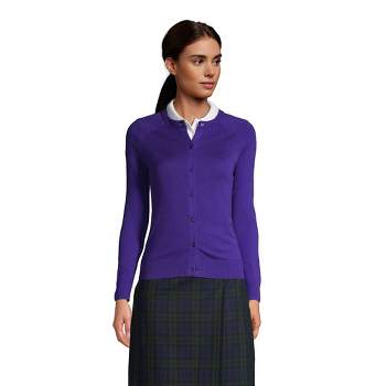 Lands' End School Uniform Women's Cotton Modal Cardigan Sweater - XX Small - Deep Purple