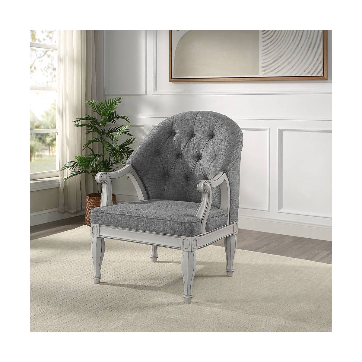 31" Florian Accent Chair: Tufted, Cotton Upholstery, No Assembly - Acme Furniture