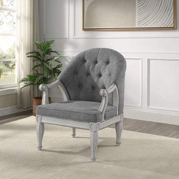 31" Florian Accent Chair Gray Fabric Antique White Finish - Acme Furniture