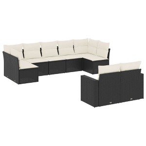 vidaXL 9 Piece Patio Sofa Set with Cushions Black and Cream - Without Table - 1 of 4