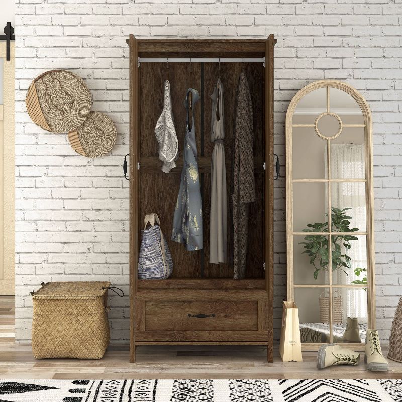 Nurembo 1 Drawer Wardrobe Closet Distressed Walnut - HOMES: Inside + Out, 6 of 16