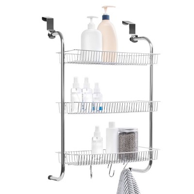 Juvale Metal Over The Door Hanging Organizer Rack for Pantry Bathroom Kitchen Cabinet with 3 Storage Baskets & Hooks, Up to 1.57" Thick