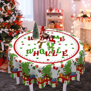 Merry Christmas Tablecloth, Snowman Santa Claus Christmas tree Stain-Resistant Dining Table Cover for Holiday Decor - 1 of 4