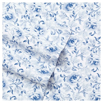 Lorelei Blue Floral Cotton Queen Sheet Set