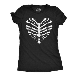 Womens Skeleton Ribcage Heart Funny T Shirt Scary Novelty Tee For Ladies - Crazy Dog Women's T Shirt - 1 of 4