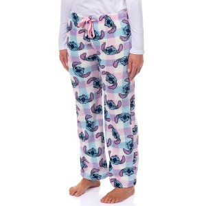 Seven Times Six Disney Stitch Pajama Pants Women's Wink Face Checkered Lounge Bottoms - 1 of 4