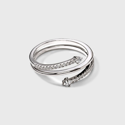 Women's Cubic Zirconia Band-small Rope Band And Med Bead Band Silver Plated Stack  Ring Set : Target