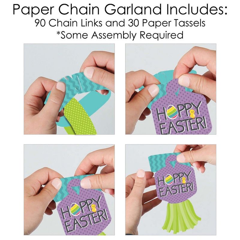 Big Dot of Happiness Hippity Hoppity - 90 Chain Links and 30 Paper Tassels Decoration Kit - Easter Bunny Party Paper Chains Garland - 21 feet, 4 of 8
