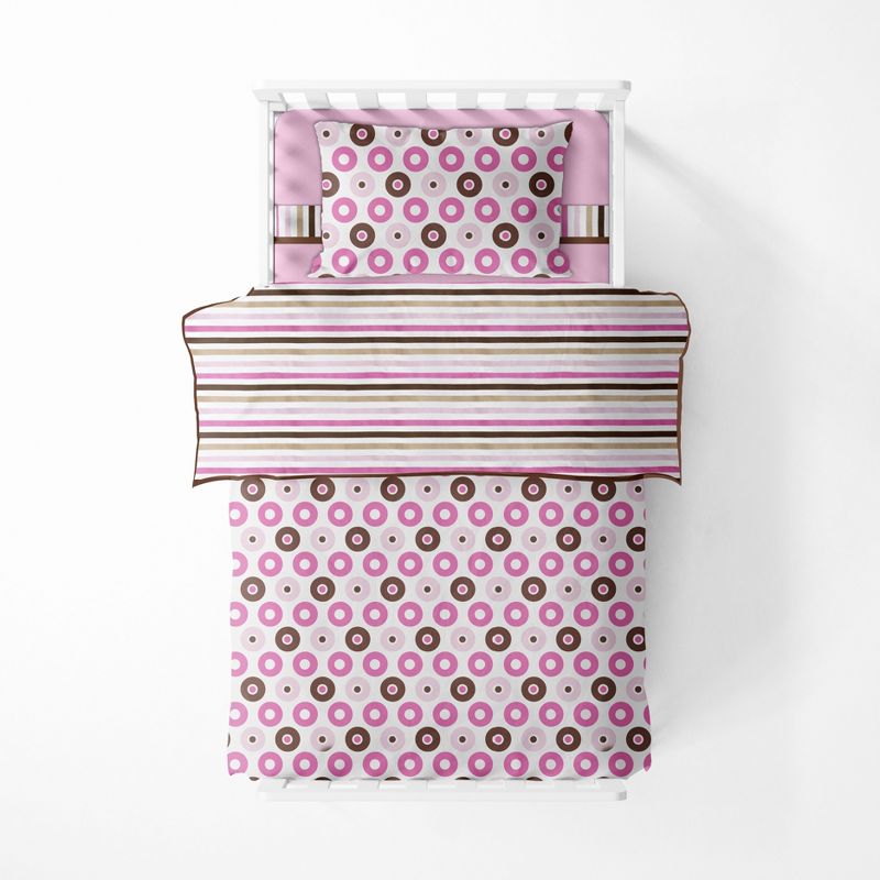 Bacati - Mod Dots Stripes Pink Fuschia Beige Chocolate 4 pc Toddler Bedding Set, 2 of 9