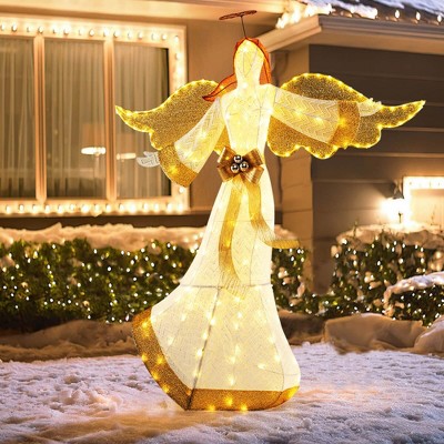 Costway 5.2 FT Lighted Angel with Halo & Bow Zip Ties & Ground Stakes 180 LED Lights
