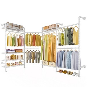 Timate L4 L Shape Garment Rack Clothes Rack , Expandable Industrial Pipe Clothing Rack, Wall Mounted Closet Organizer Large Wardrobe Closet - 1 of 4