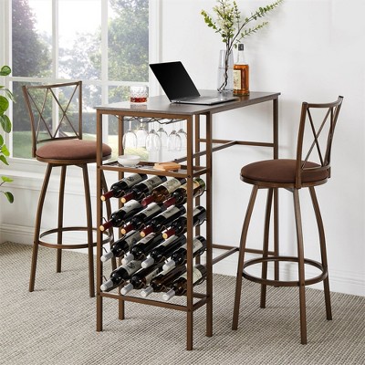 3 Piece Dining Table Set for 2, Counter Height Bar Kitchen Table Set with Storage Shelf, Pub Dining Table Set for Bar Kitchen Restaurant Small Space