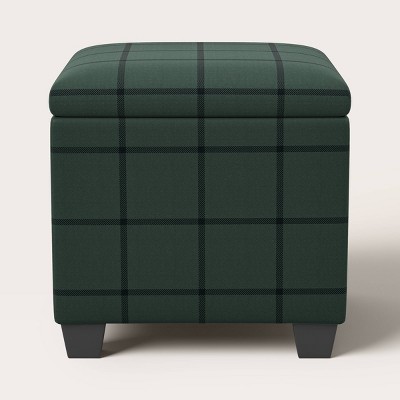 Windowpane Plaid Pattern Storage Ottoman Green/Black - Woolrich x Target