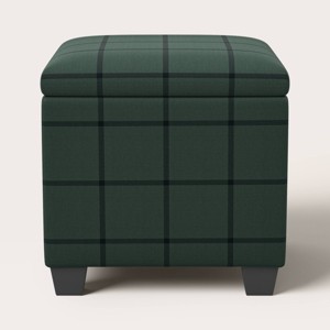 Windowpane Plaid Pattern Storage Ottoman Green/Black - Woolrich x Target - 1 of 4