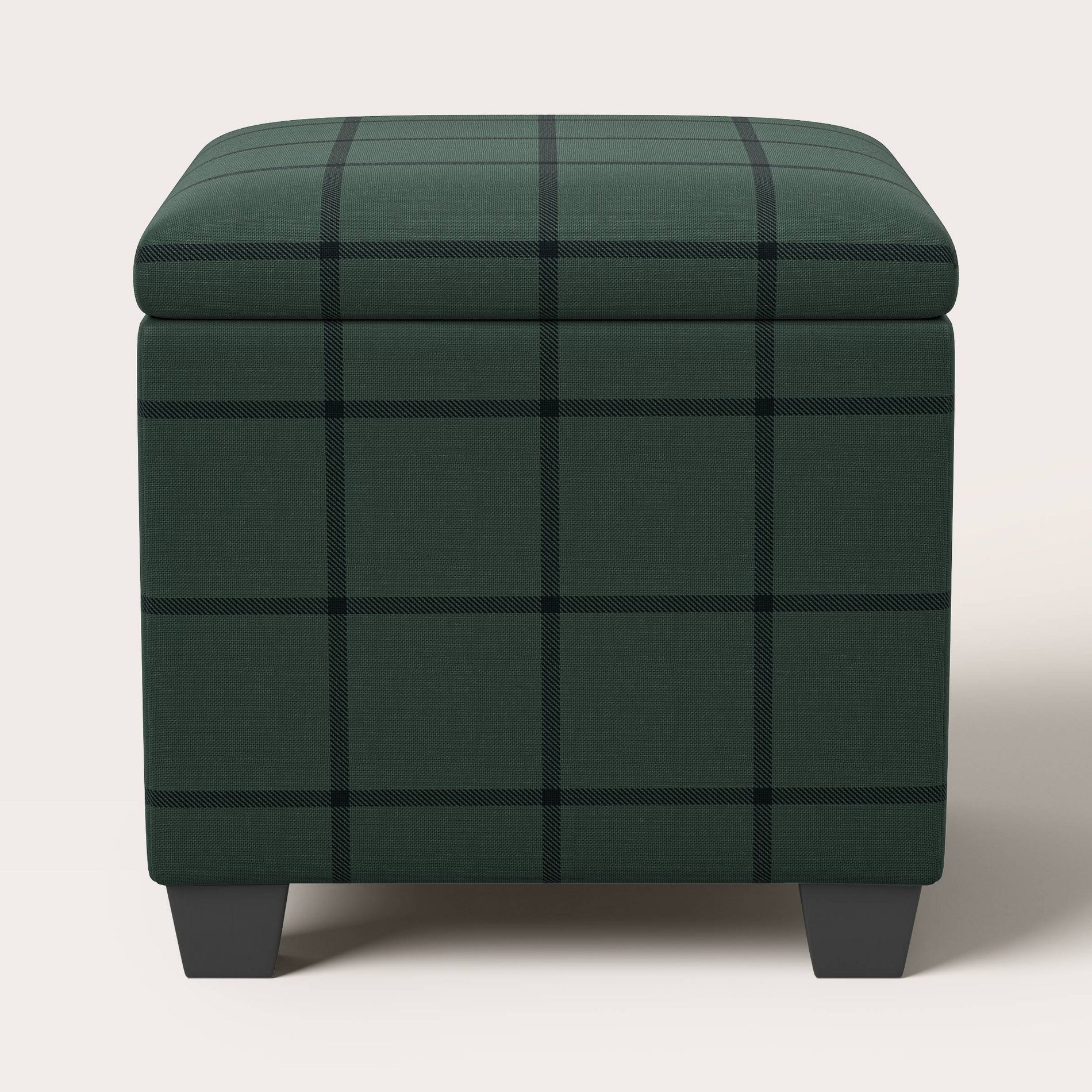 Windowpane Plaid Pattern Storage Ottoman Green/Black - Woolrich x Target