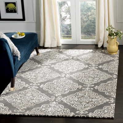 Elegant Dark Grey/Ivory Hand-Tufted Wool Area Rug 4' x 6'