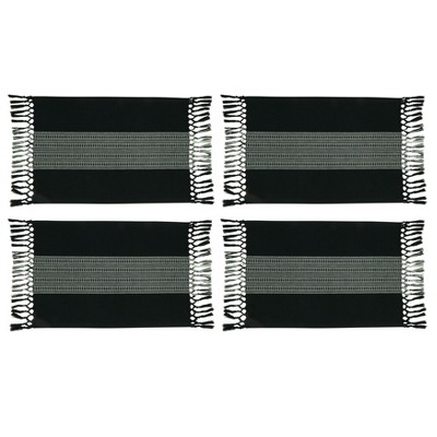 Black and Gray Cotton Striped Rectangle Placemats with Tassels