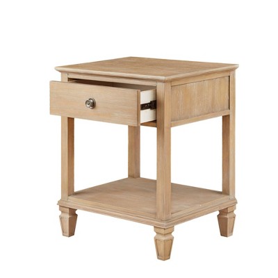 Victoria Light Natural Rubberwood Night Table with Drawer