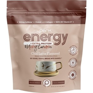 Perk Energy + Extra Protein (1.3 LB) Chai Latte – Witney Carson Collab – 100mg Caffeine, 16g Protein, Collagen, Vitamin D, Gluten-Free, Soy-Free - 1 of 4